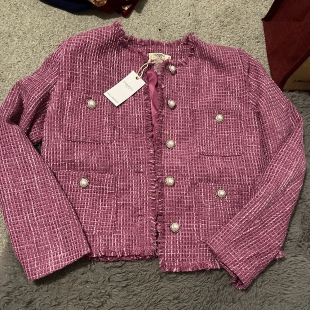 Chic Pink Tweed Blazer